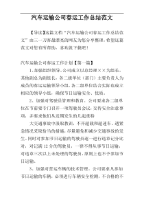 汽车运输公司春运工作总结范文