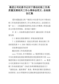 集团公司纪委书记对于推动纪检工作高质量发展相关工作心得体会范文、总结报告汇集