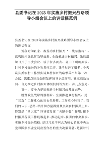 县委书记在2023年实施乡村振兴战略领导小组会议上的讲话稿范例