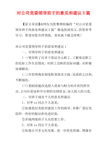 对公司党委领导班子的意见和建议5篇