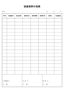 【管理表格】设备保养计划表