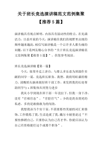 关于班长竞选演讲稿范文范例集聚【推荐5篇】