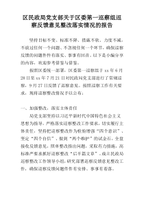 区民政局党支部关于区委第一巡察组巡察反馈意见整改落实情况的报告