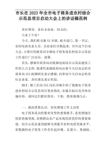 市长在2023年全市电子商务进农村综合示范县项目启动大会上的讲话稿范例