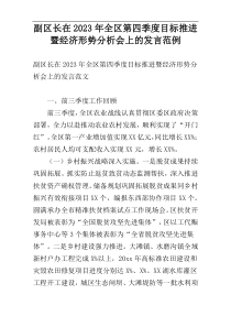 副区长在2023年全区第四季度目标推进暨经济形势分析会上的发言范例