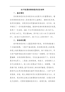 XX市发展村集体经济发言材料