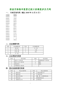 排放污染物申报登记统计表填报涉及代码