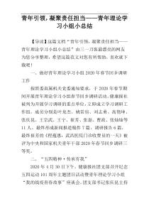 青年引领，凝聚责任担当——青年理论学习小组小总结