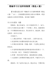 精编学习计划样例集聚（精选4篇）