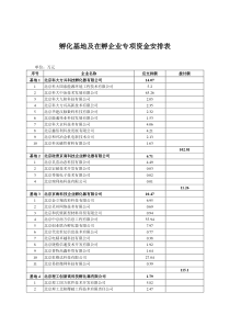 孵化基地及在孵企业专项资金安排表