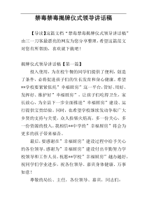 禁毒禁毒揭牌仪式领导讲话稿