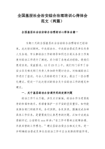 全国基层社会治安综合治理培训心得体会范文（两篇）