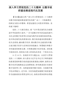 深入学习贯彻党的二十大精神 以数字政府建设推进现代化发展