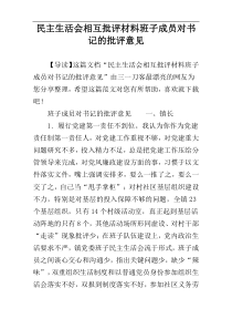 民主生活会相互批评材料班子成员对书记的批评意见