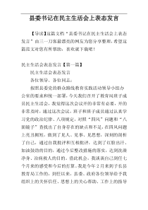 县委书记在民主生活会上表态发言