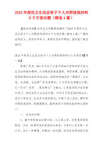 2023年度民主生活会班子个人对照检视材料6个方面问题（精选4篇）