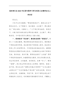 组织部长在2023年区委专题学习研讨党的大会精神会议上的发言