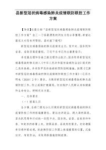 县新型冠状病毒感染肺炎疫情联防联控工作方案