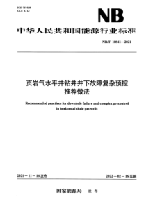 NBT 10841-2021 页岩气水平井钻井井下故障复杂预控推荐做法 