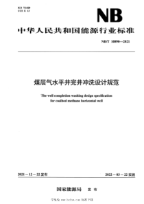 NBT 10890-2021 煤层气水平井完井冲洗设计规范 