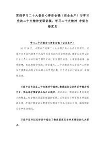 贯彻学习二十20大报告心得体会稿（安全生产）与学习党的二十20大精神党课讲稿：学习二十20大精神