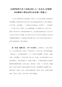 全面贯彻学习在十四届全国人大一次会议上的重要讲话精神心得体会研讨发言稿（两篇文）