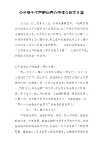 公司安全生产的优秀心得体会范文5篇