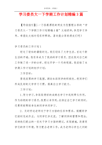 学习委员大一下学期工作计划精编3篇