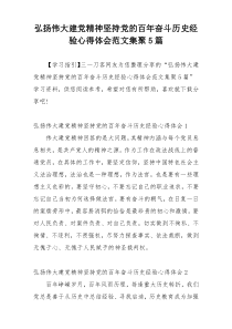 弘扬伟大建党精神坚持党的百年奋斗历史经验心得体会范文集聚5篇