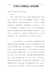 在项目工作推进会上的讲话稿