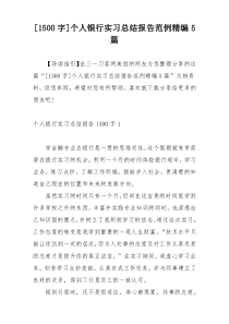 [1500字]个人银行实习总结报告范例精编5篇