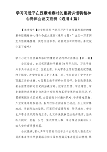 学习习近平在西藏考察时的重要讲话稿精神心得体会范文范例（通用4篇）