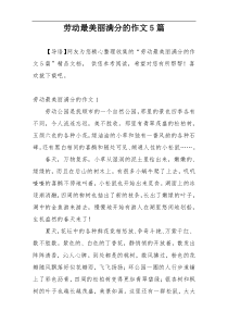 劳动最美丽满分的作文5篇