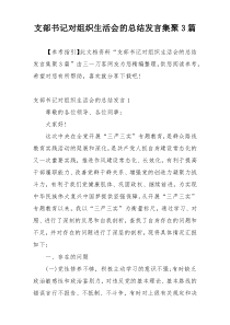 支部书记对组织生活会的总结发言集聚3篇