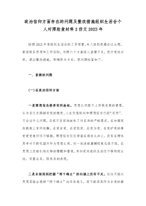 政治信仰方面存在的问题及整改措施组织生活会个人对照检查材料2份文2023年