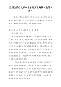 组织生活会支部书记总结发言集聚（通用5篇）