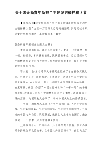 关于国企新青年新担当主题发言稿样稿3篇