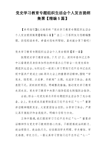 党史学习教育专题组织生活会个人发言提纲集聚【精编5篇】