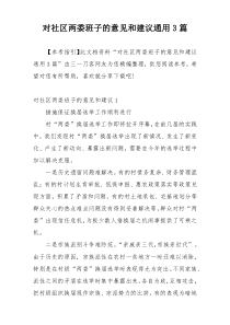 对社区两委班子的意见和建议通用3篇