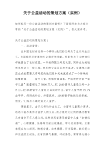 关于公益活动的策划方案（实例）