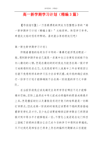 高一新学期学习计划（精编3篇）