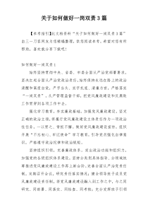 关于如何做好一岗双责3篇