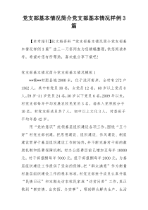 党支部基本情况简介党支部基本情况样例3篇