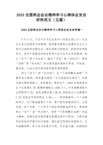 2023全国两会会议精神学习心得体会发言材料范文（五篇）