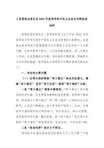 X县委政法委员会2022年度领导班子民主生活会对照检查材料