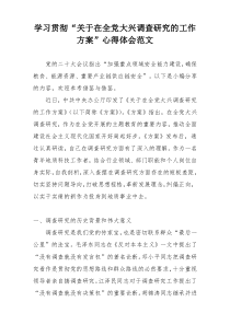 学习贯彻“关于在全党大兴调查研究的工作方案”心得体会范文