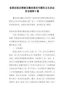 省委巡视反馈意见整改落实专题民主生活会发言提纲5篇