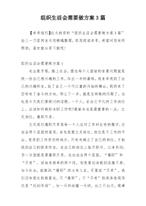 组织生活会需要做方案3篇