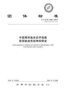 TCACM 1308-2019 中医眼科临床诊疗指南 前部缺血性视神经病变 