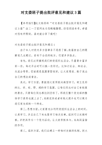 对支委班子提出批评意见和建议3篇